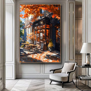 Autumn Coffee Shop Print, Moody Bookstore Art, Cozy Cafe Fall Printable Art