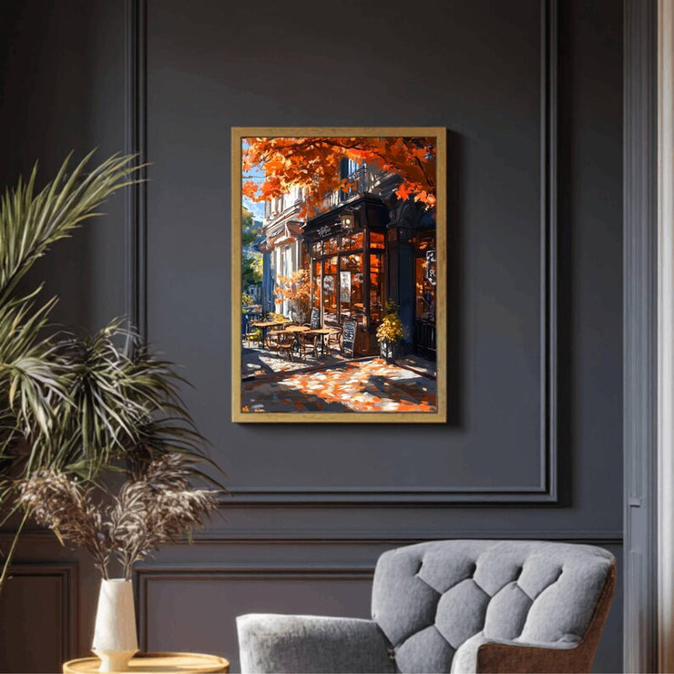 Autumn Coffee Shop Print, Moody Bookstore Art, Cozy Cafe Fall Printable Art