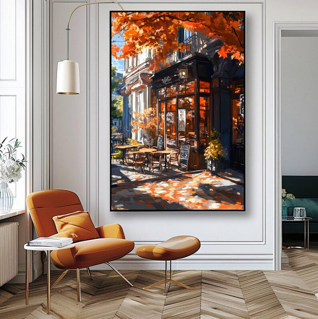 Autumn Coffee Shop Print, Moody Bookstore Art, Cozy Cafe Fall Printable Art