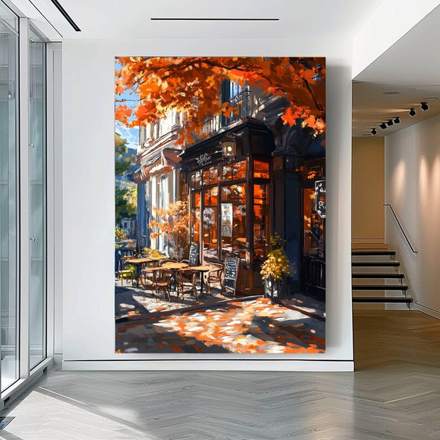 Autumn Coffee Shop Print, Moody Bookstore Art, Cozy Cafe Fall Printable Art